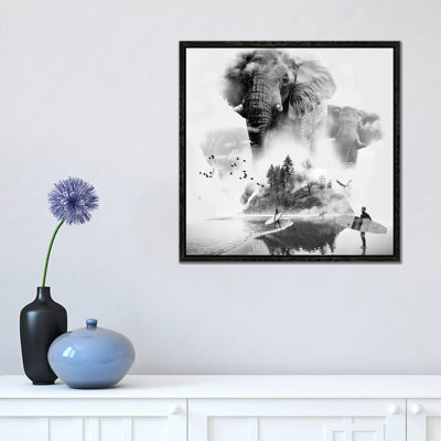 Elephant In The Mist Surfer by David Loblaw - Print on Canvas