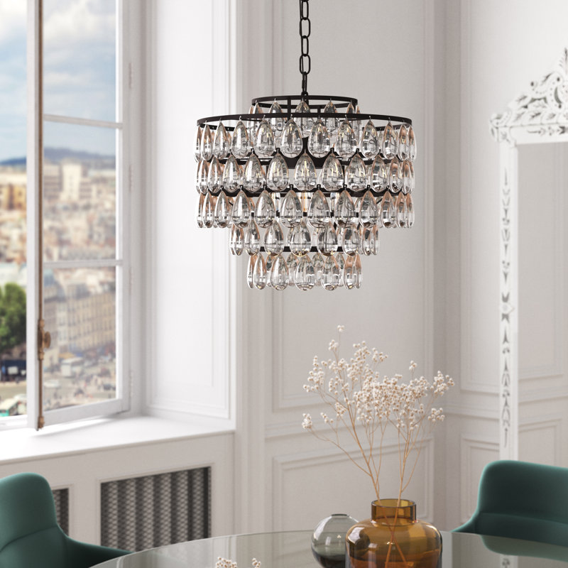 5-Light Dimmable Crystal Tiered Chandelier, Brass, 72" H x 12" W x 12" D