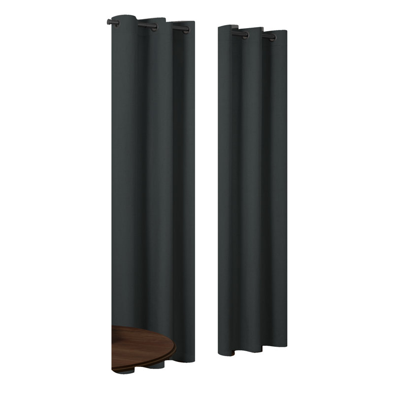 Eclipse Blackout Curtains, Pembroke Faux Linen Grommet Window Curtains, 95 in long x 42 in wide, Thermal Insulated and Noise Reducing Curtains for Living Room, Bedroom or Media Room, 2 Curtain Panels, Charcoal