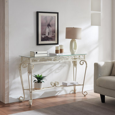 Table de style moderne en verre et en métal de fantaisie pour l'entrée, tables console pour l'entrée, table de couloir robuste avec rangement, tables de canapé faciles à assembler pour le salon