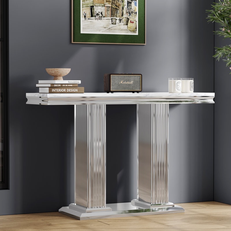 Doner 46.85'' Unfinished Console Table, White, Silver