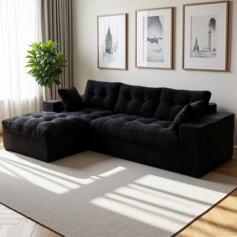 Canapé modulaire Cloud en velours côtelé sans os, canapé d'angle à compression 4 en 1 à combinaison flexible, Noir