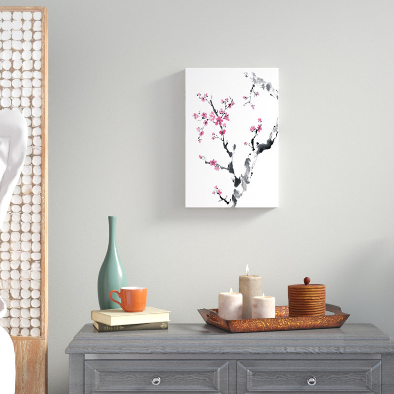 «Plum Blossom Branch II», peinture sur toile, H 18 po x l 12 po