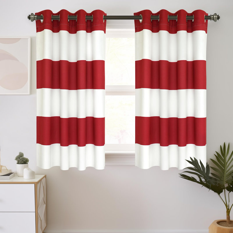 Eastcote Striped Room Darkening Grommet Curtains, 52" W x 54" L, Red/White
