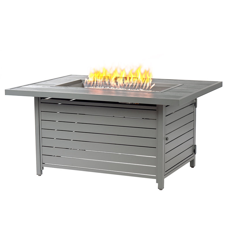 Topanga Rectangle Powder Coated Aluminum Propane Smokeless Fire Pit Table with Hidden Fuel Tank, Gray