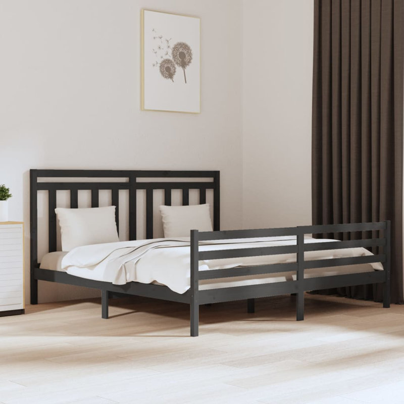 Bed Frame Solid Wood, Grey, 200 x 200cm