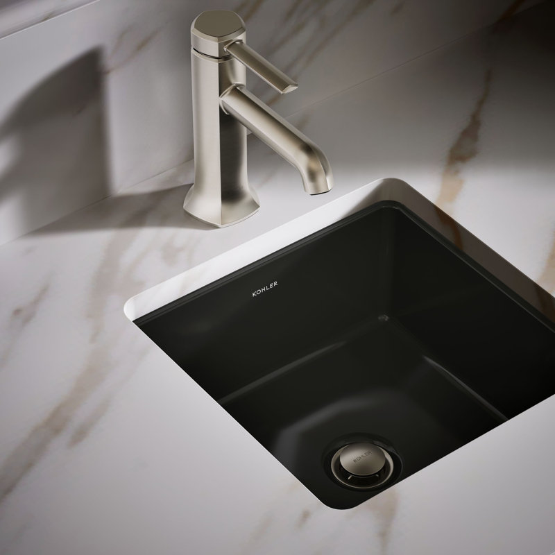 Lavabo de salle de bain carré encastré en porcelaine vitreuse avec trop-plein Verticyl, Noir