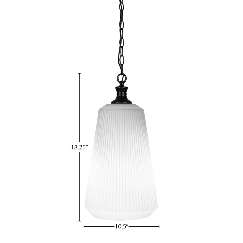 Luminaire suspendu à chaîne avec verre 11 po Carina, Noir mat, Gelé
