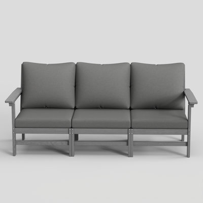 Outdoor 71"W HDPE Modular Modern Sofa With 5" Thick Cushions & Natural Wood Texture