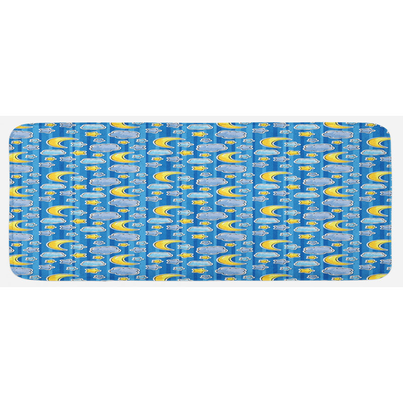 Tapis de cuisine abstrait bleu et jaune