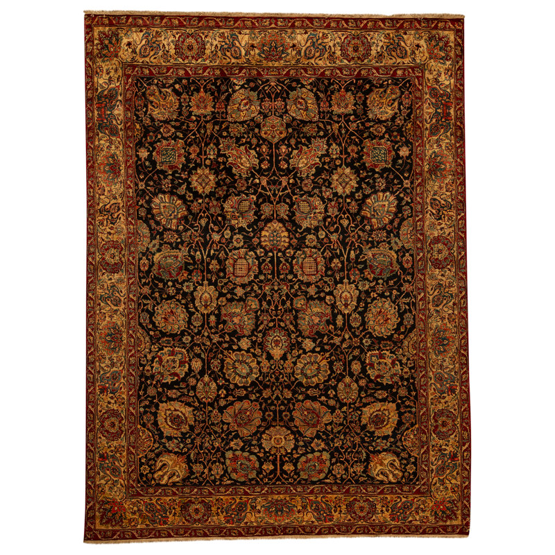 Tapis bleu et crème noué à la main de haute qualité
