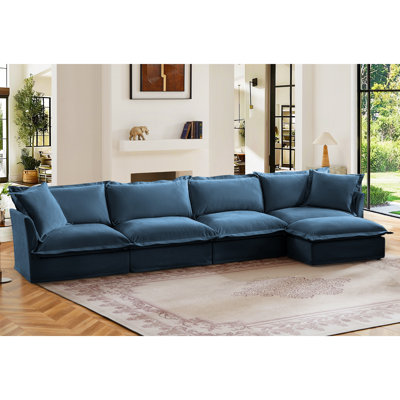 Canapé modulaire en chenille LAF RAF de 156,6 po Daisy, canapé, 4 places, 1 repose-pieds