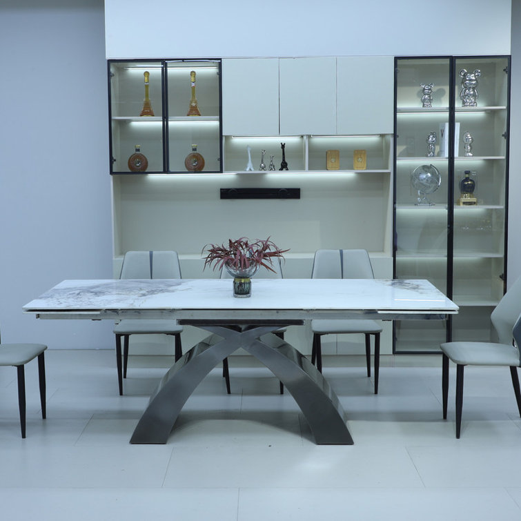 86.61"-118.11" Modern Extendable Dining Table - Brushed Black Steel Base