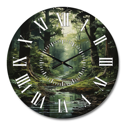 River Into Enchanted Woods I - Forest White Face Wall Clock