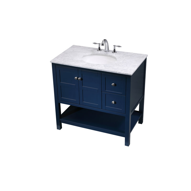 Amyra 36'' Single Bathroom Vanity with Marble Top, Blue