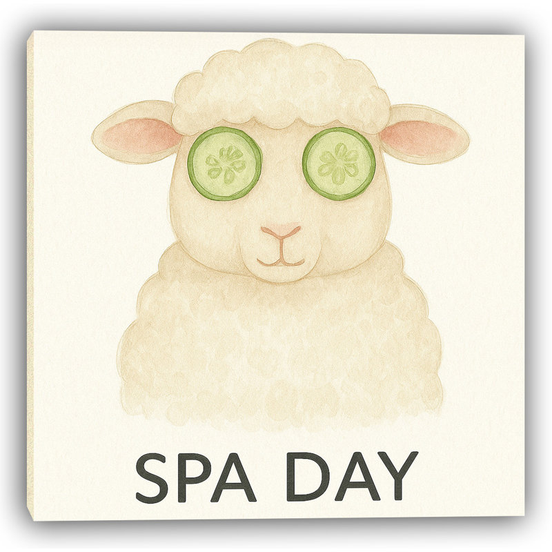 «Spa Day - Relaxing Sheep with Cucumber Eyes», art mural sur toile, H 20 po x l 20 po