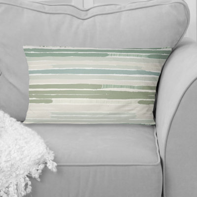 Green Beige Stripes - Stripes Lumbar Pillow