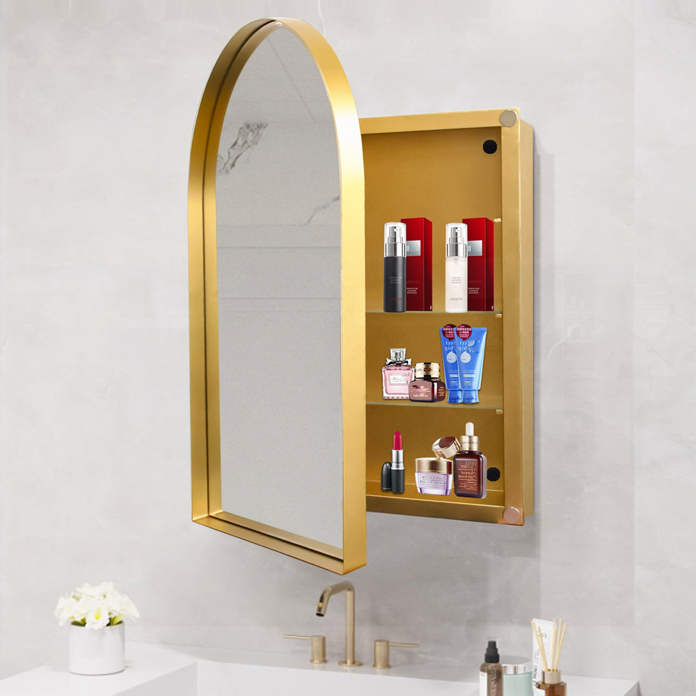 Latitude Run® Arched Recessed Medicine Cabinet With Metal Frame ...