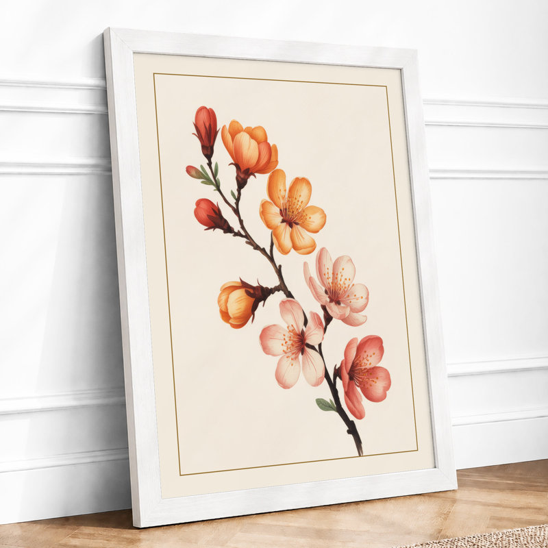 Flowering Branch Study Botanical - Framed Print, A2 - 59.4 x 42.0 cm, White
