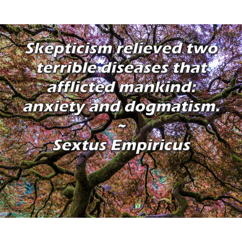 ArtsyQuotes Gallery, toile tendue par Sextus Empiricus: «Le scepticisme a soulagé deux maladies affreuses qui ont affligé l’homme: l’anxiété et le dogmatisme».