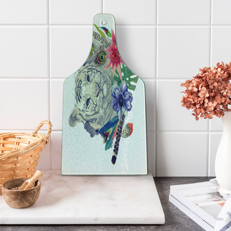 Ambesonne Tiger Tempered Glass Cutting Board Retro Feline Cat Multicolor