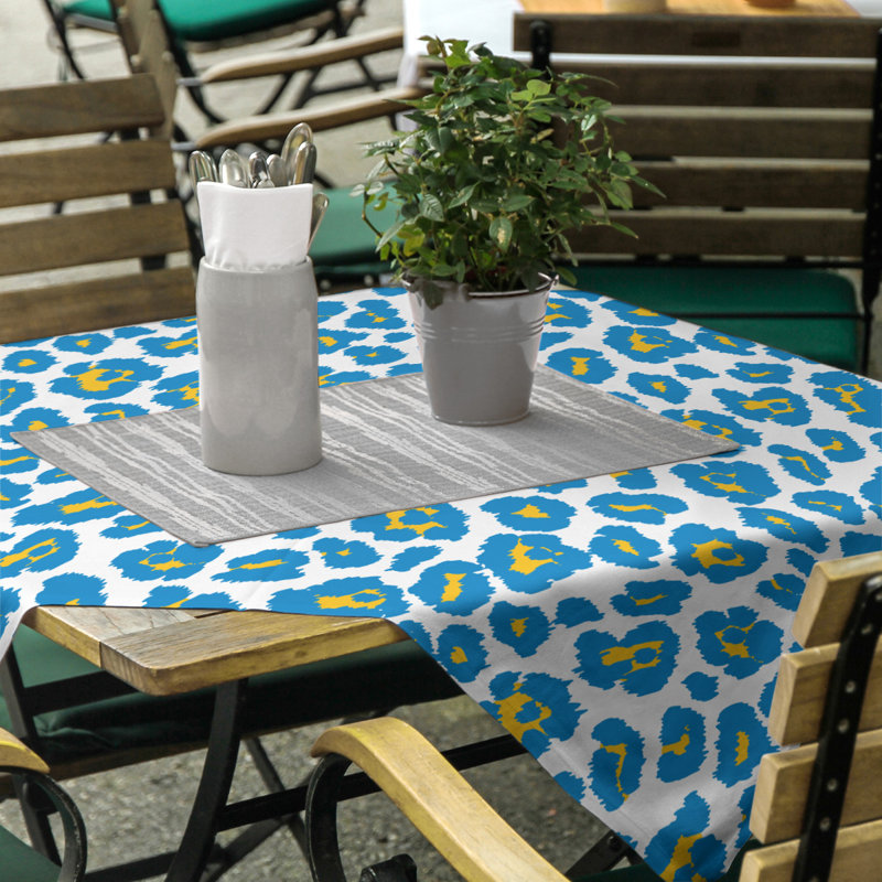 Animal Print Cotton Blend Tablecloth, 102'' x 58'', White/Light Blue/Yellow