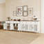 Buffet rétro avec portes géométriques sculptées à la main, finition en bois clair vieilli avec design contrastant, armoire de rangement à 2 tiroirs et 4 portes, pieds réglables, base surélevée pour un nettoyage facile