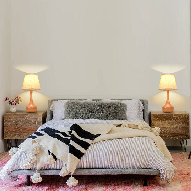 17" Tall Elegant Pink Teardrop Table Lamp With Beige Fabric Shade, 2 Led Bulbs Included, Pink