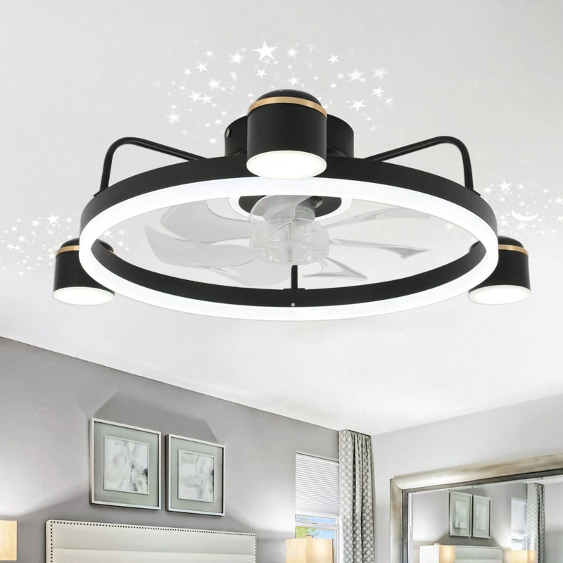 28In. Modern Flush Mount Ceiling Fan With Starry Lights And APP Control For Bedroom
