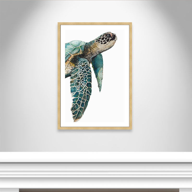 Grande tortue de mer - reproduction de cadre photo, H 42 po x l 30 po x P 2 po, Champagne encadré