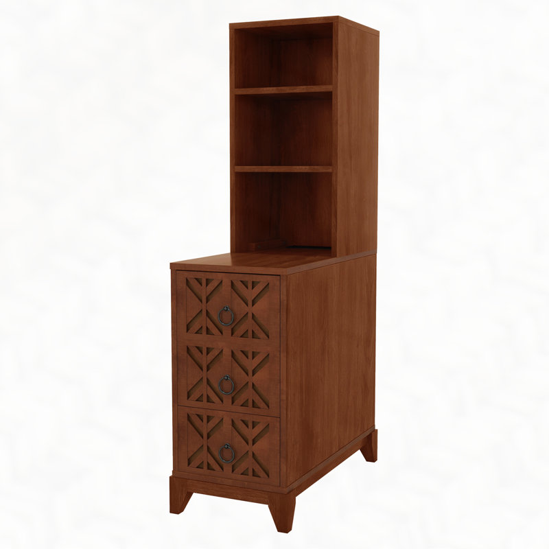 End Table with 3 Drawers, Corner Table with 2 Open Shelves, Tall Side Table for Bedroom and Corner, Natural