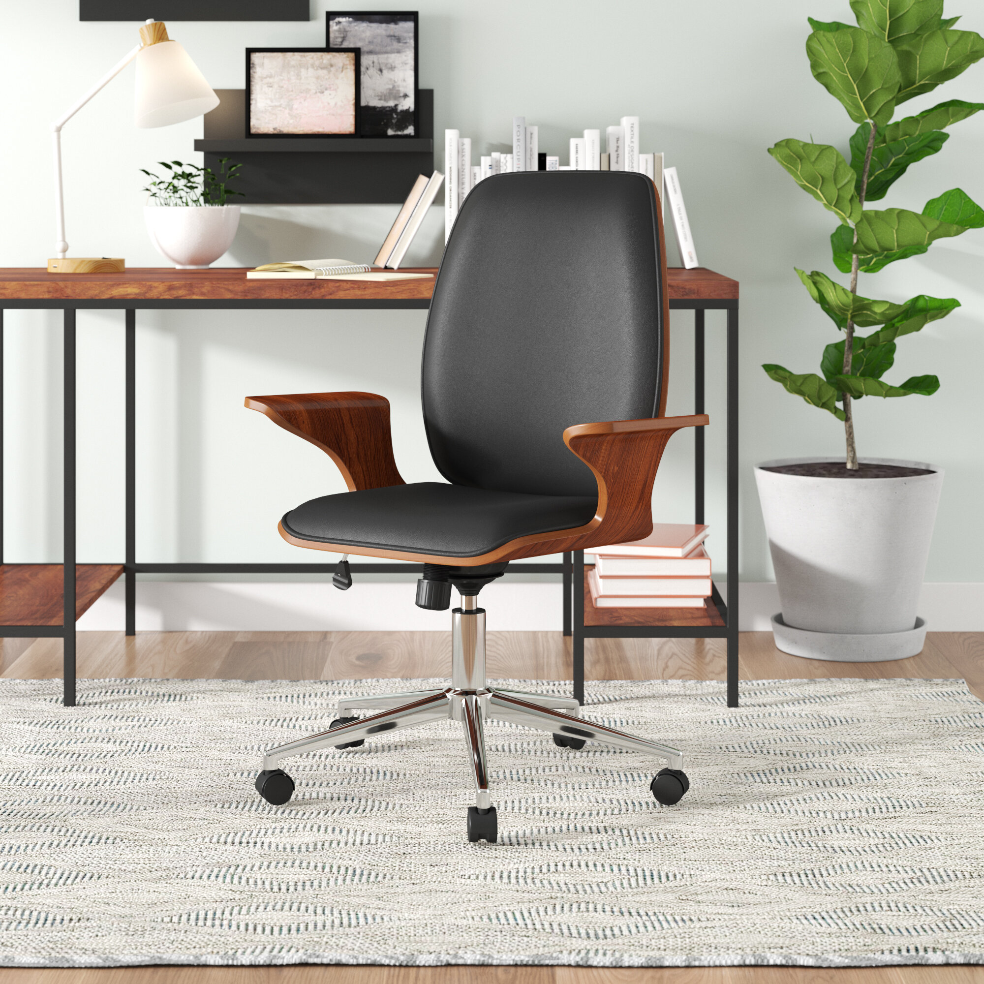 Orren Ellis Harada Faux Leather Mid-century Office Chair & Reviews 