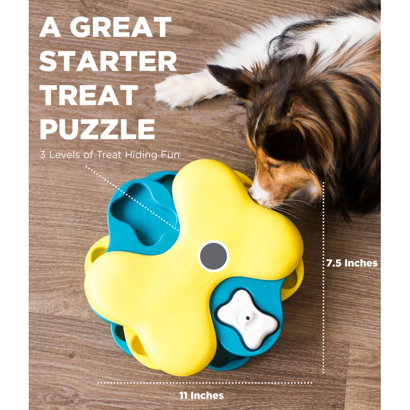 Blue and Yellow Interactive Dog Treat Dispenser Puzzle Toy
