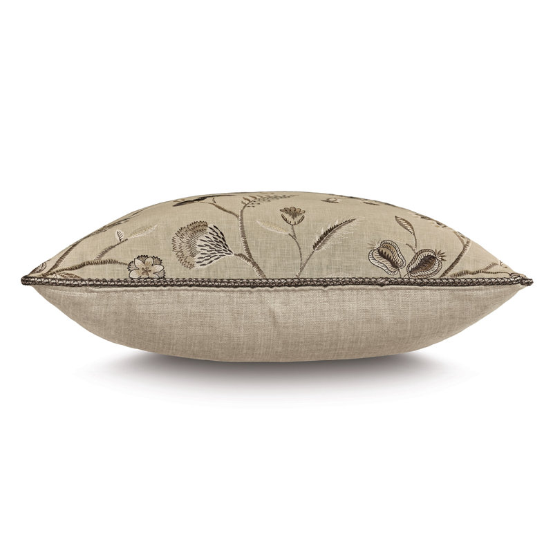 Coussin Rosecliff, Carré 22 po, Motif floral taupe