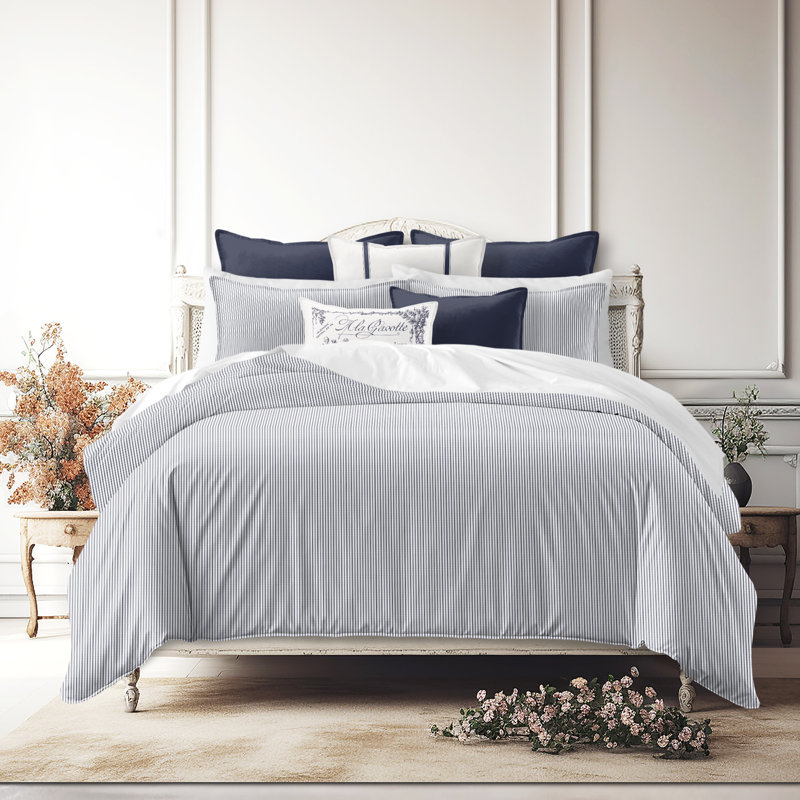 Jaxon Stripe Reversible Cotton Comforter Set, Full Comforter + 2 Standard Shams, Indigo