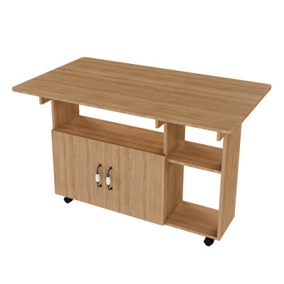 27.5" Wide Drop Leaf Folding Dining Table With Storage Shelves And Locking Wheels