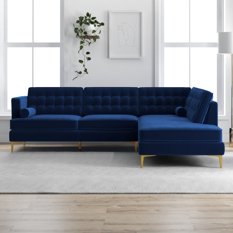 Addilynn Velvet L-Shaped Sectional, Blue, Right Hand Facing