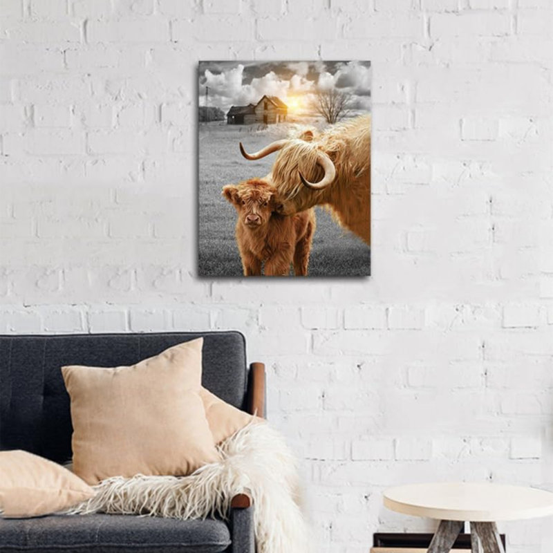 Art mural en toile sans cadre 16 po x 20 po Longhorn