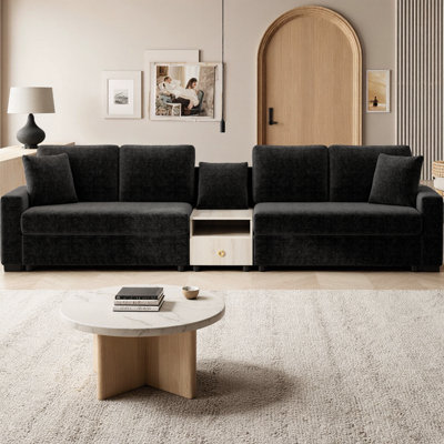 127.9" Large Modular Sectional Sofa with Storage Armrest & Center Console, 4-Seater Chenille Upholstered Couch with Removable Pillows for Spacious Living Room