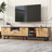 Wood Top TV Stand  With 4 Cabinets, Open Shelves