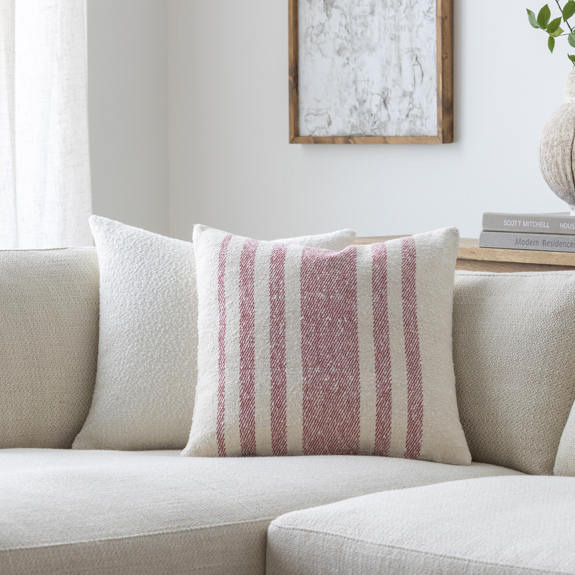 Sorden Striped Cotton Throw Pillow, Pillow Cover Only - No Insert, 22" x 22", Coral