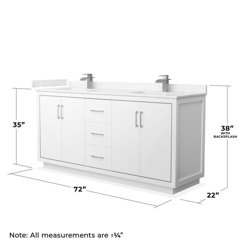 Icon 72" Double Bathroom Vanity Set, Carrara, Brushed Nickel, White