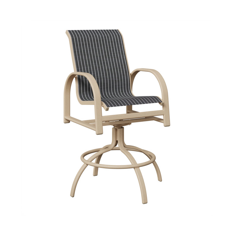 Berlin Gardens Murphy Luna Multi Aluminum Swivel Bar Chair With Whisper Stripe Navy Sling Fabric, Luna Multi