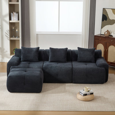 Canapé modulaire surdimensionné en L surdimensionné de 104 po - Canapé désossé, sans méridienne, avec méridienne convertible avec repose-pieds, tissu en chenille moelleux, comprend 3 coussins décoratifs, gris anthracite