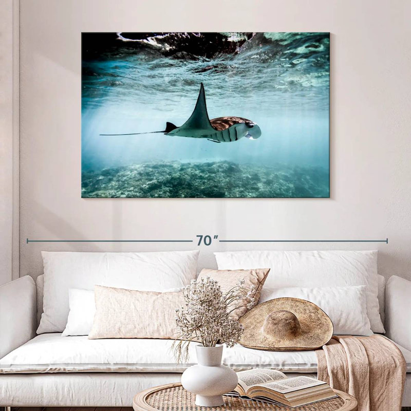 Aletra Manta Ray au-dessus des récifs coralliens de Bali, H 32 po x l 48 po