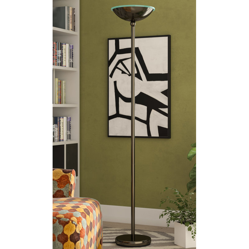 71'' LED Torchiere Floor Lamp with USB, Black Brushed Steel