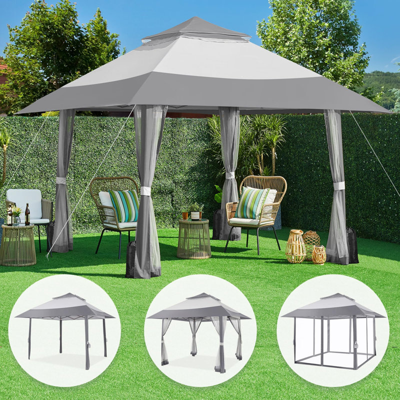Pop Up Gazebo W/Sides, 4X4m Outdoor Instant Patio Canopy Shelter W/Mesh Netting