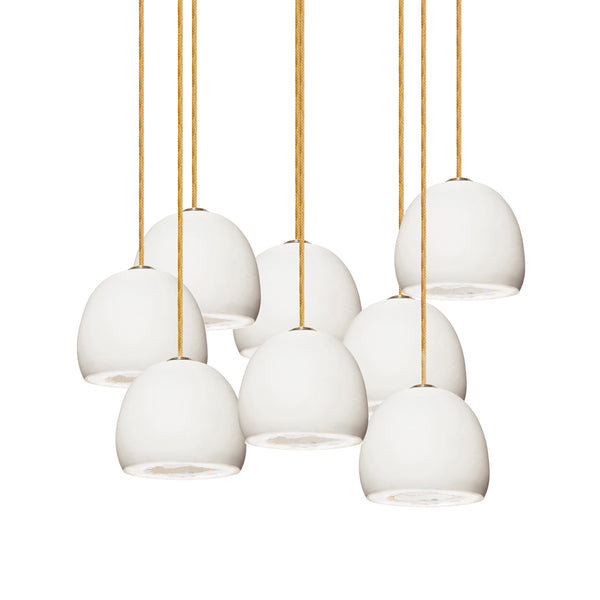 8 - Light Dimmable Dome Chandelier, 60" H x 24" W x 24" D, Matte White, Brass