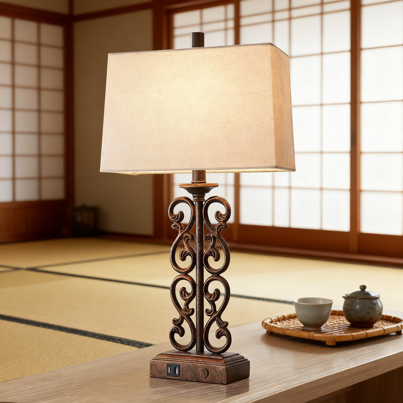 Lampe de table de style campagnard avec deux ports USB et une commande tactile à intensité variable à 3 voies, design rustique rétro pour le salon et la chambre à coucher, comprend une ampoule DEL