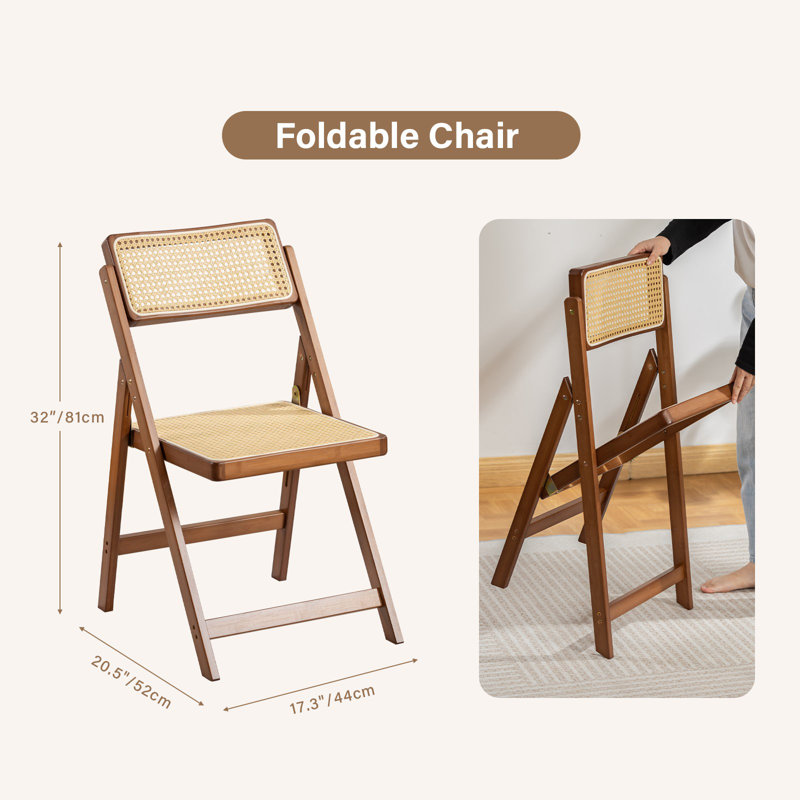 Rattan Folding Chairs, Modern Mid Century Dining Chairs, Walnut, 2